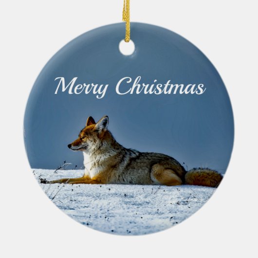 Coyote Snow-foto Keramisch Ornament (Achterkant)