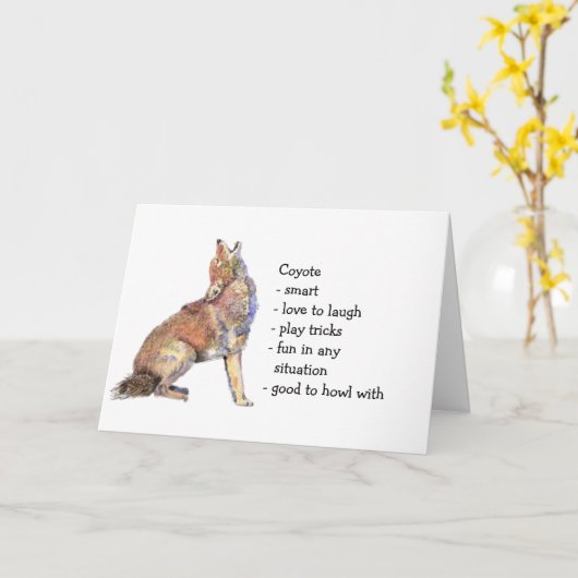 Coyote Totem, Animal Guide Funny Birthday Kaart (Gele Bloem)