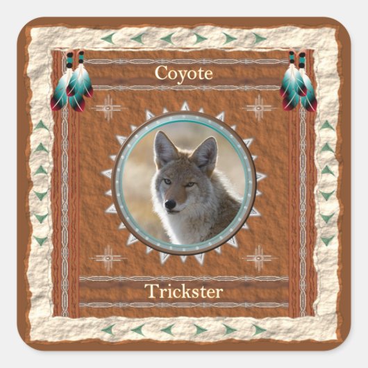 Coyote Trickster Energie Vierkante Sticker (Voorkant)