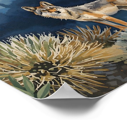 Coyote Under the Stars Desert Night Poster (Hoek)