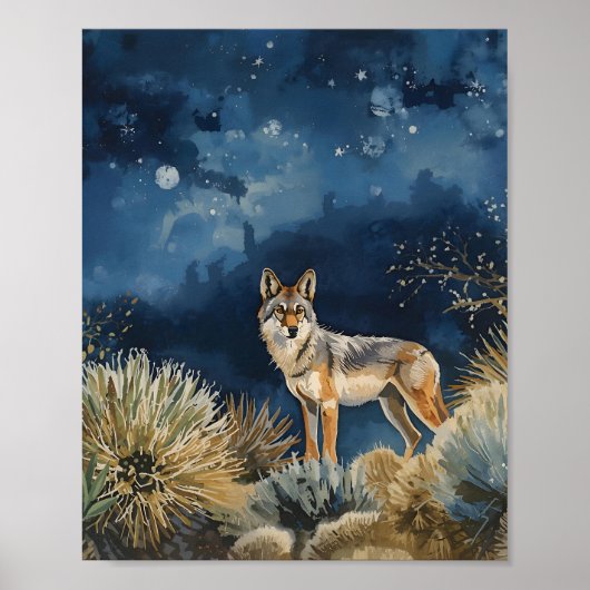 Coyote Under the Stars Desert Night Poster (Voorkant)