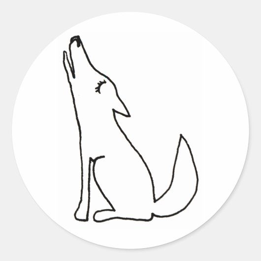 Coyote wolf hond huilen - leuke inkt lijn tekening ronde sticker (Voorkant)