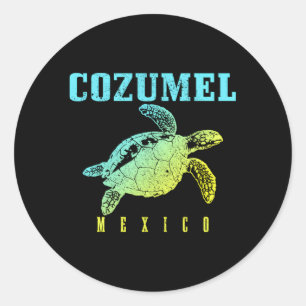 Cozumel Beach Mexico Zee Turtle Surfer Scuba Divin Ronde Sticker