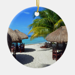 Cozumel Mexico Beach Hut Palm Tree Blauwgroen wate Keramisch Ornament