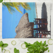 Cozumel Mexico Beach Hut Palm Tree Blauwgroen wate Theedoek (Gevouwen)