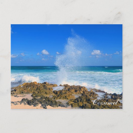 Cozumel Mexico Beach Wave Splash Water Spout Blauw Briefkaart (Voorkant)