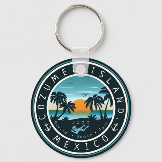 Cozumel Mexico Duiken Zonsondergang Souvenir 80s Sleutelhanger (Voorkant)