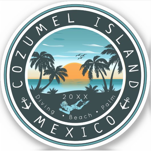 Cozumel Mexico Duiken Zonsondergang Souvenir 80s Sticker (Voorkant)