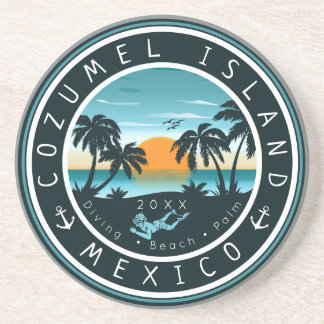 Cozumel Mexico Duiken Zonsondergang Souvenir 80s Zandsteen Onderzetter
