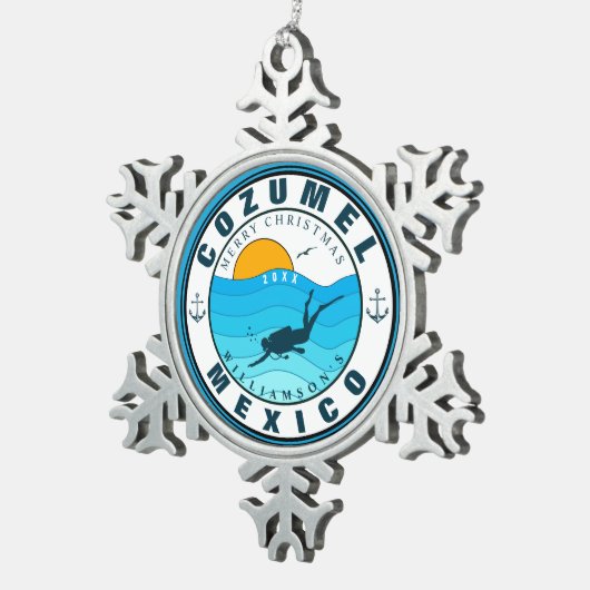 Cozumel Mexico Duikvakantie Souvenir Tin Sneeuwvlok Ornament (Rechts)