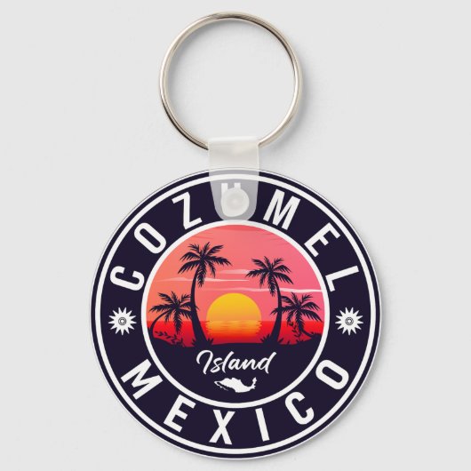 Cozumel Mexico Island Retro Sunset Souvenirs Sleutelhanger (Voorkant)