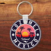 Cozumel Mexico Island Retro Sunset Souvenirs Sleutelhanger (Achterkant)