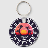 Cozumel Mexico Island Retro Sunset Souvenirs Sleutelhanger (Achterkant)