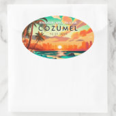 Cozumel Mexico Palm Tree Vintage reissouvenir Ovale Sticker (Tas)