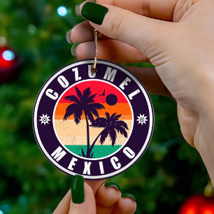 Cozumel Mexico Palm Trees Travel Souvenir 60s Keramisch Ornament