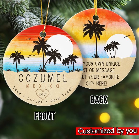 Cozumel Mexico Retro Zonsondergang Palmboom Souven Keramisch Ornament