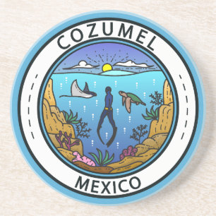 Cozumel Mexico Scuba Badge Zandsteen Onderzetter