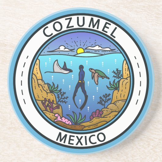 Cozumel Mexico Scuba Badge Zandsteen Onderzetter (Voorkant)