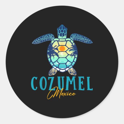 Cozumel Mexico Sea Turtle Palm Tree Sunset Beach V Ronde Sticker (Voorkant)
