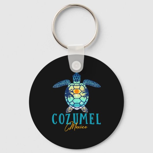 Cozumel Mexico Sea Turtle Palm Tree Sunset Beach V Sleutelhanger (Voorkant)