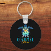 Cozumel Mexico Sea Turtle Palm Tree Sunset Beach V Sleutelhanger (Voorkant)