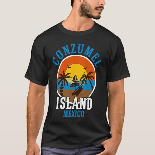 Cozumel Mexico strandt met Retro Cool Distress Gra T-shirt (Voorkant)