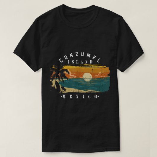 Cozumel Mexico strandt met Retro Cool Distress Gra T-shirt (Design voorkant)