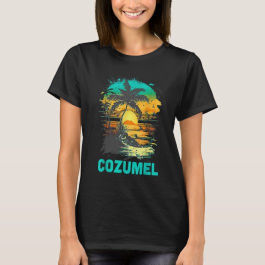 Cozumel Mexico Tropical Sunset Beach Souvenir Vaca T-shirt (Voorkant)