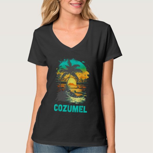 Cozumel Mexico Tropical Sunset Beach Souvenir Vaca T-shirt (Voorkant)