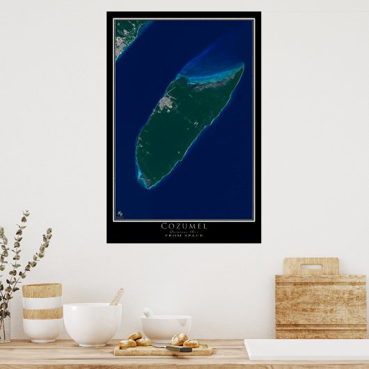 Cozumel Mexico van de ruimtesatellietkunst Poster (Keuken)