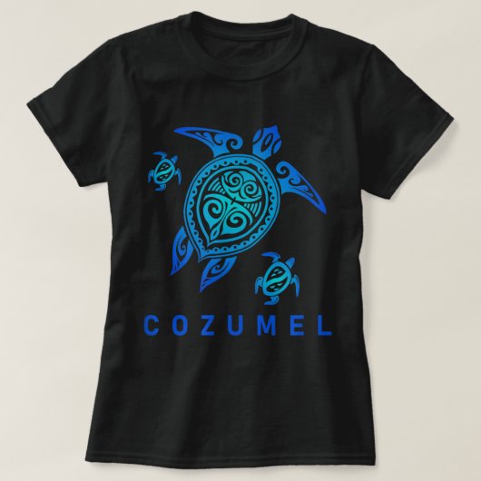 Cozumel Mexico Zee Blue Tribal Turtle T-shirt (Design voorkant)