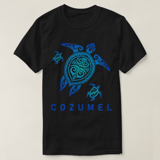 Cozumel Mexico Zee Blue Tribal Turtle T-shirt (Design voorkant)