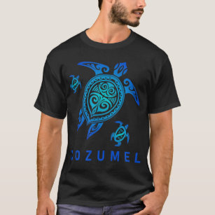 Cozumel Mexico Zee Blue Tribal Turtle T-shirt