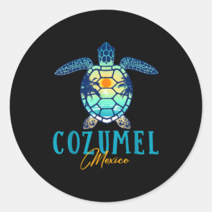 Cozumel Mexico Zeeschildpad Palmboom Zonsondergang Ronde Sticker