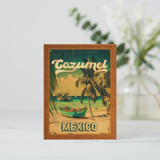 Cozumel Palm Tree Retro 80's Mexicaanse Playa Briefkaart (Staand voorkant)