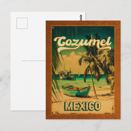 Cozumel Palm Tree Retro 80's Mexicaanse Playa Briefkaart (Voorkant / Achterkant)