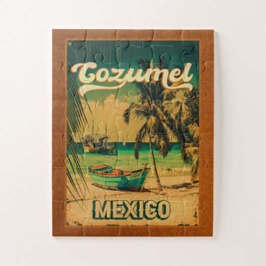 Cozumel Palm Tree Retro 80's Mexicaanse Playa Legpuzzel (Verticaal)