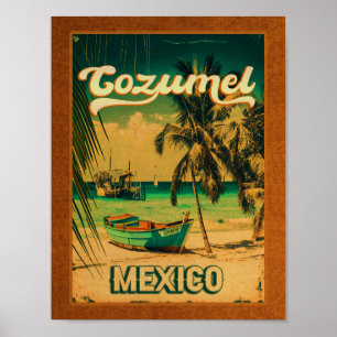 Cozumel Palm Tree Retro 80's Mexicaanse Playa Poster