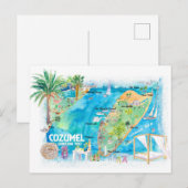Cozumel Quintana Roo Mexico illustreerde reiskaart Briefkaart (Voorkant / Achterkant)