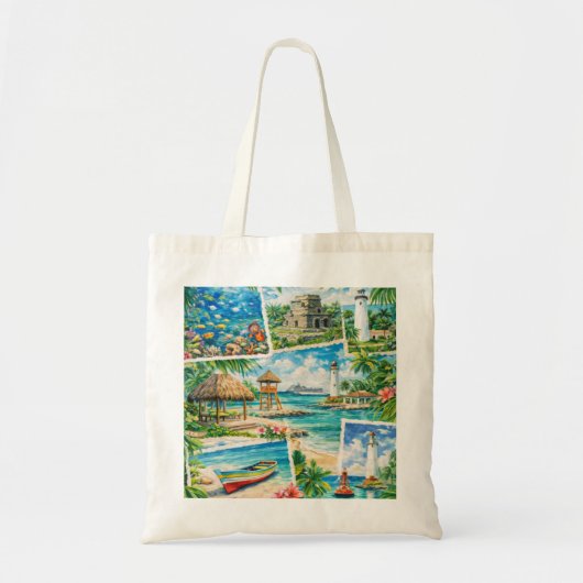 Cozumel Tropisch Strandcollage Tote Bag (Voorkant)