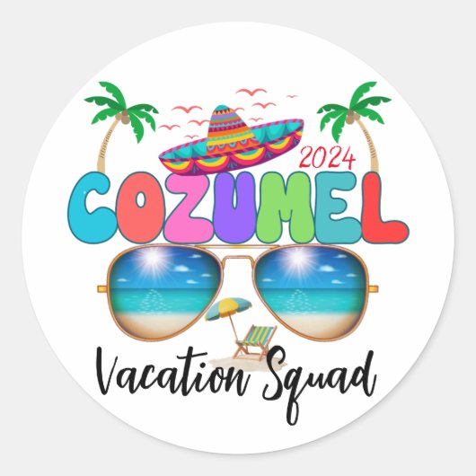 Cozumel Vakantie Squad Zon, Zand, en Herinneringen Ronde Sticker (Voorkant)