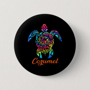 Cozumel Zee Schildpad Familie Vakantie Zomer 2025 Ronde Button 5,7 Cm