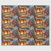 Cozy Abyssinian Cat by Fireplace Christmas Lights Cadeaupapier (Vlak)