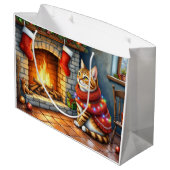 Cozy Abyssinian Cat by Fireplace Christmas Lights Groot Cadeauzakje (Achterkant Gekanteld)