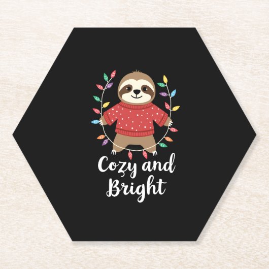 Cozy And Bright Sloth Christmas Lights (3) Kartonnen Onderzetters (Voorkant)