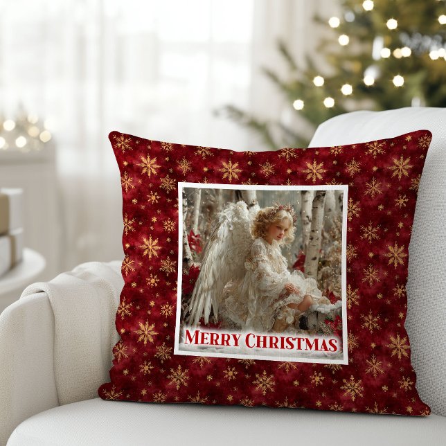 Cozy Angelic Red Gold Christmas Pillow Gift Kussen (Cozy Angelic Red Gold Christmas Pillow Gift)