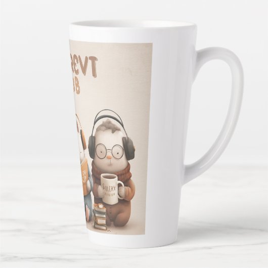 Cozy Animal Friends Reading and Relaxing Latte Mok (Rechts)