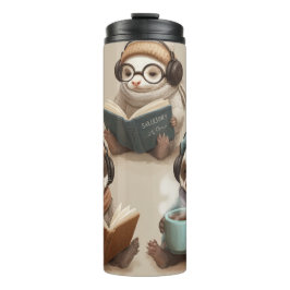 Cozy Animal Friends Reading and Relaxing Thermosbeker