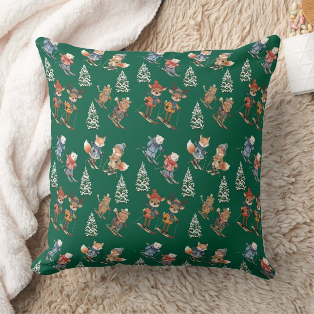 Cozy Animals Skiing Throw Pillow Kussen (Deken)