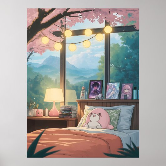 Cozy Anime Bedroom Kawaii Cherry Blossom Anime Poster (Voorkant)